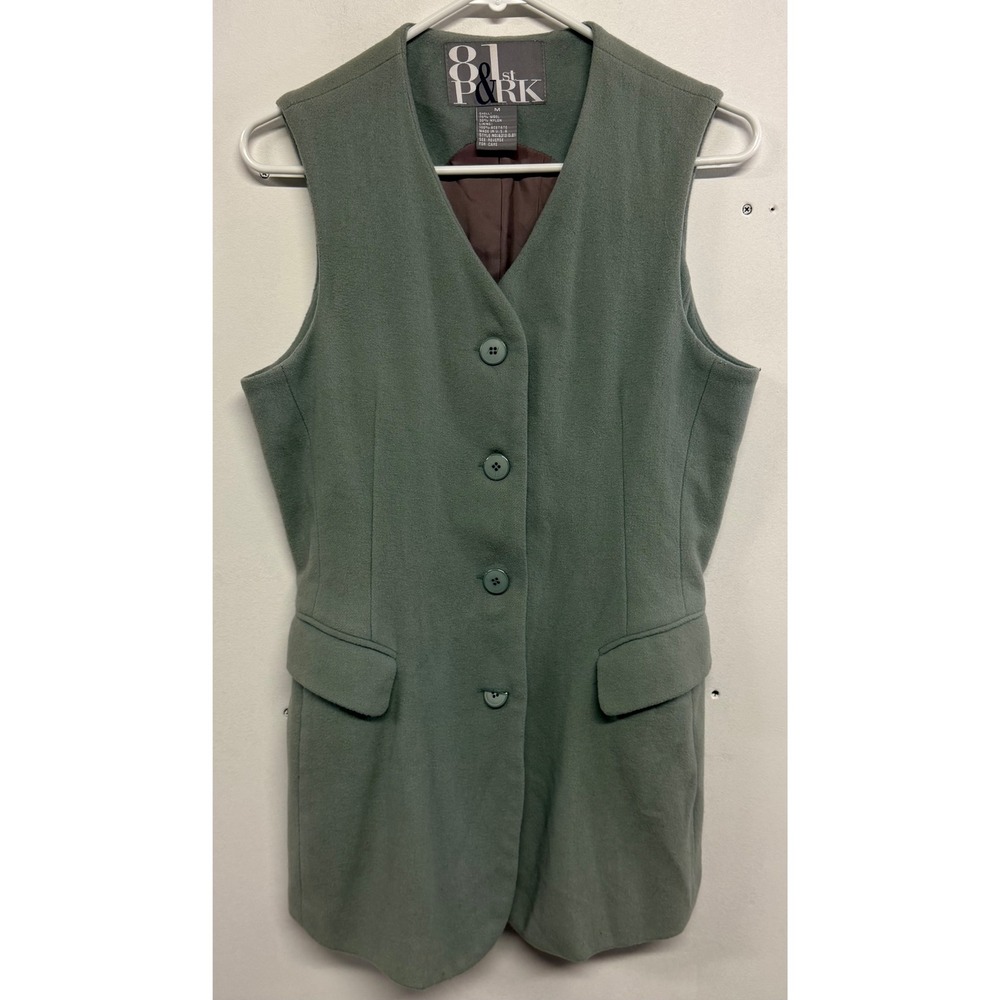 81st‎ & Park Womens Sage Green Wool Blend Longline Vest Size Medium Made in USA